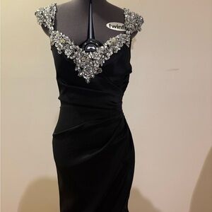 Mac Duggal Black Dress with Silver Embellishments